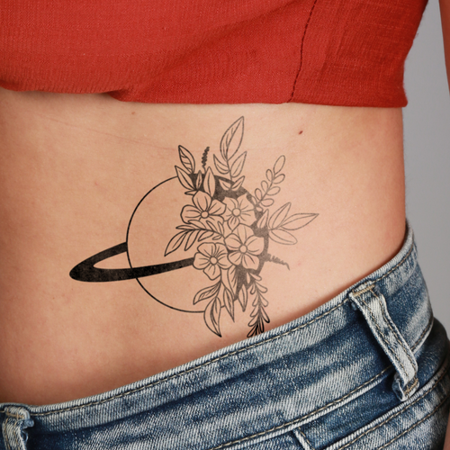 tatouage temporaire saturne floral discret inspiration univers et nature