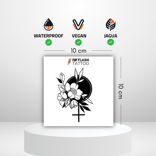 Tatouage femme symbole et fleur