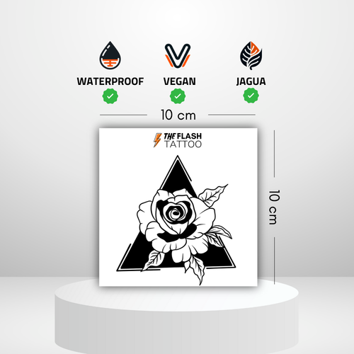 Tatouage rose dans un triangle noir idéal pour homme sur la jambe