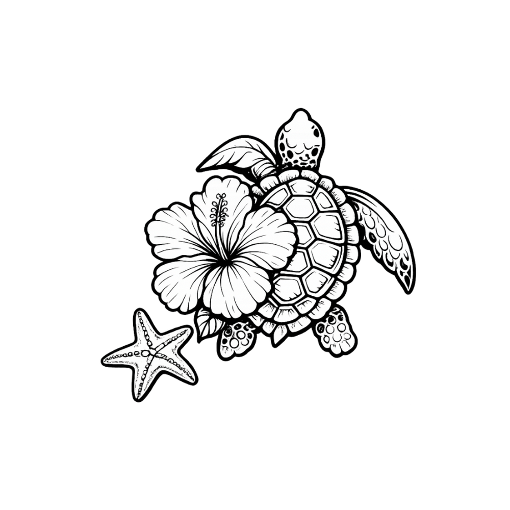 Tatouage tortue avec fleur pour femme