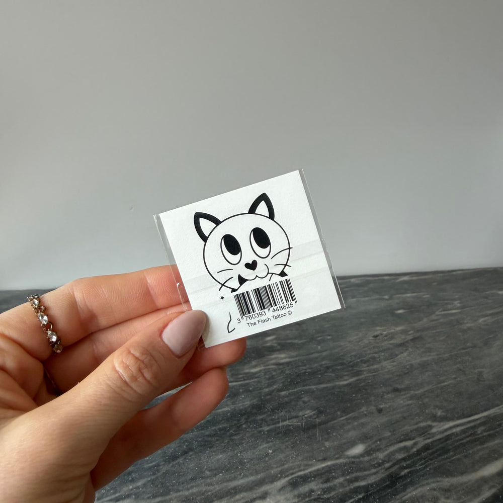 Tatouage éphémère chat cartoon avec poisson adore tattoo chat doodle