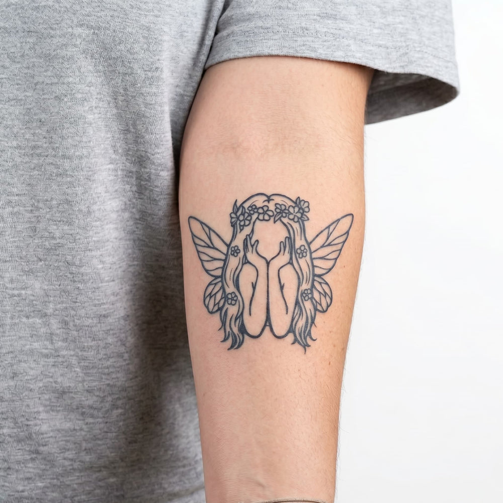 Tatouage ephemere fee avec fleur minimaliste pour femme