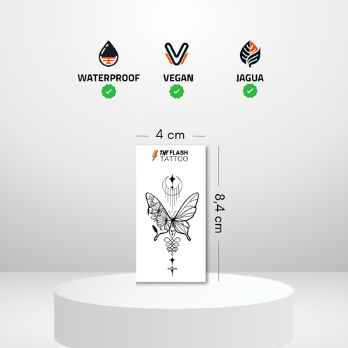 Tatouage ephemere papillon avec lune et motif spirituel