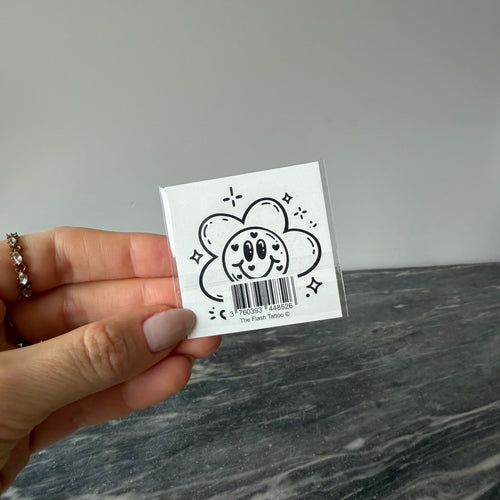 Tatouage éphémère smiley avec fleur pop art