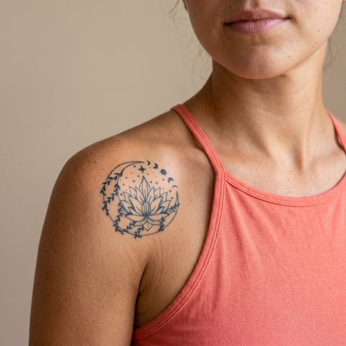Tatouage ephemere femme lune avec fleur faux tattoo realiste au jagua