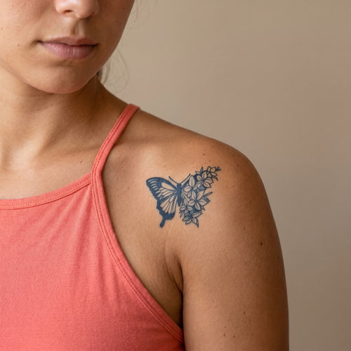 Tatouage femme papillon et fleur tattoo ephemere longue duree effet vrai tatouage