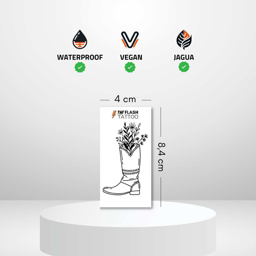 Tatouage ephemere botte avec fleur style western et country