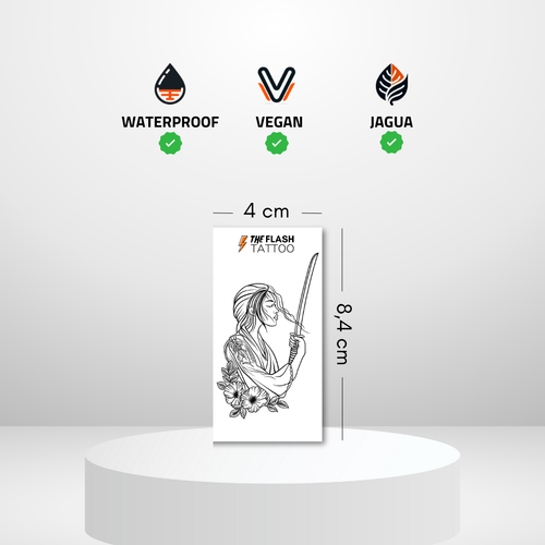 Tattoo ephemere geisha avec sabre et fleurs pour les amoureux de japon